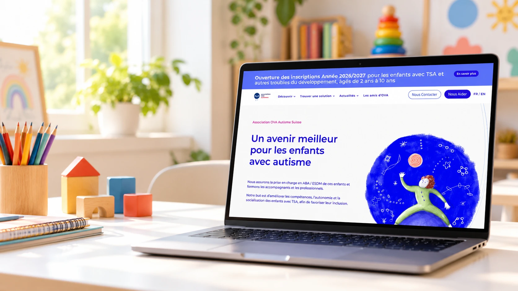 Site internet d’OVA Autisme Suisse présentant sa mission et ses solutions