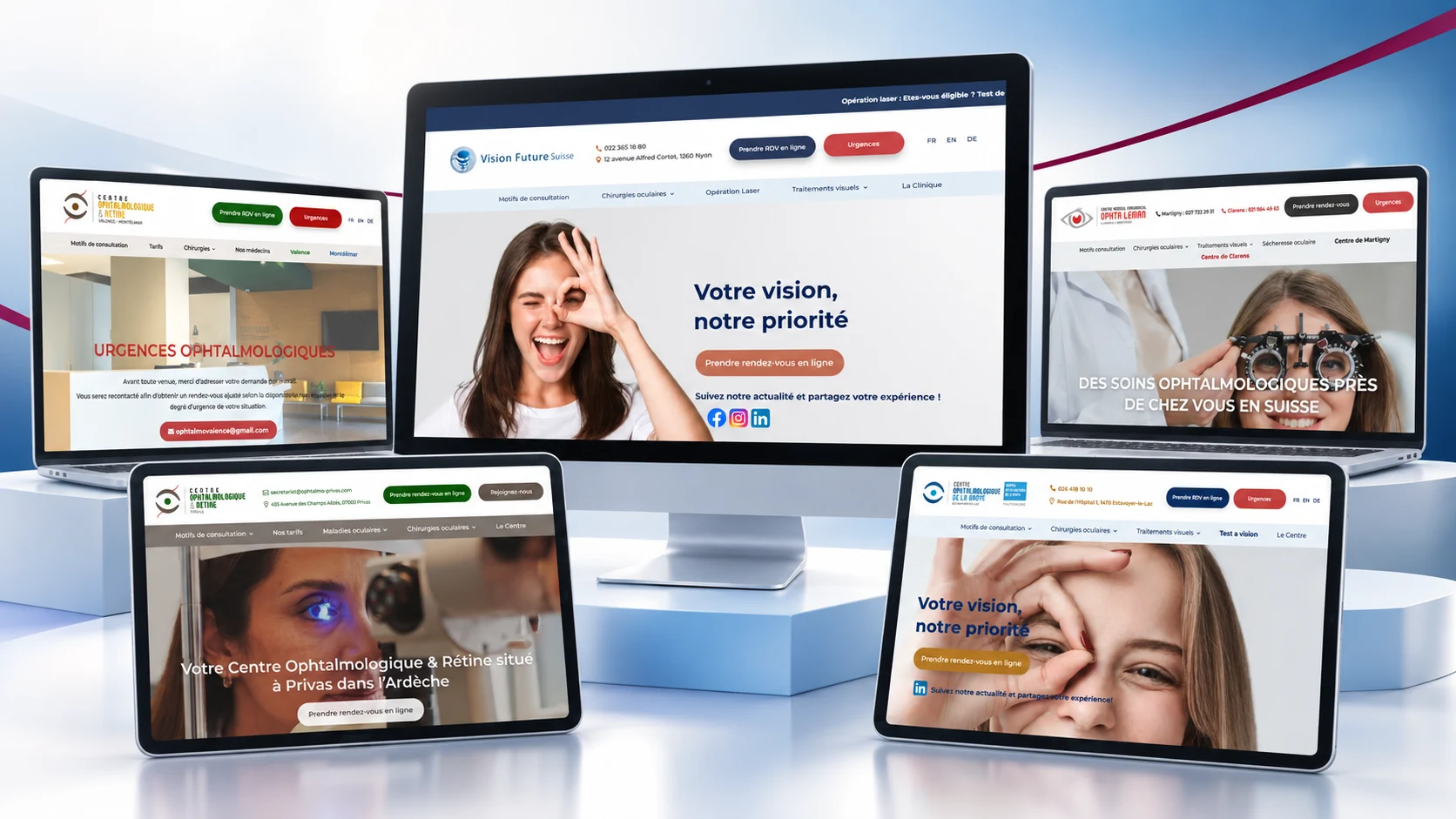 Présentation de cinq sites internet de centres ophtalmologiques accompagnés par MID Digital au sein du réseau Ophta Service.