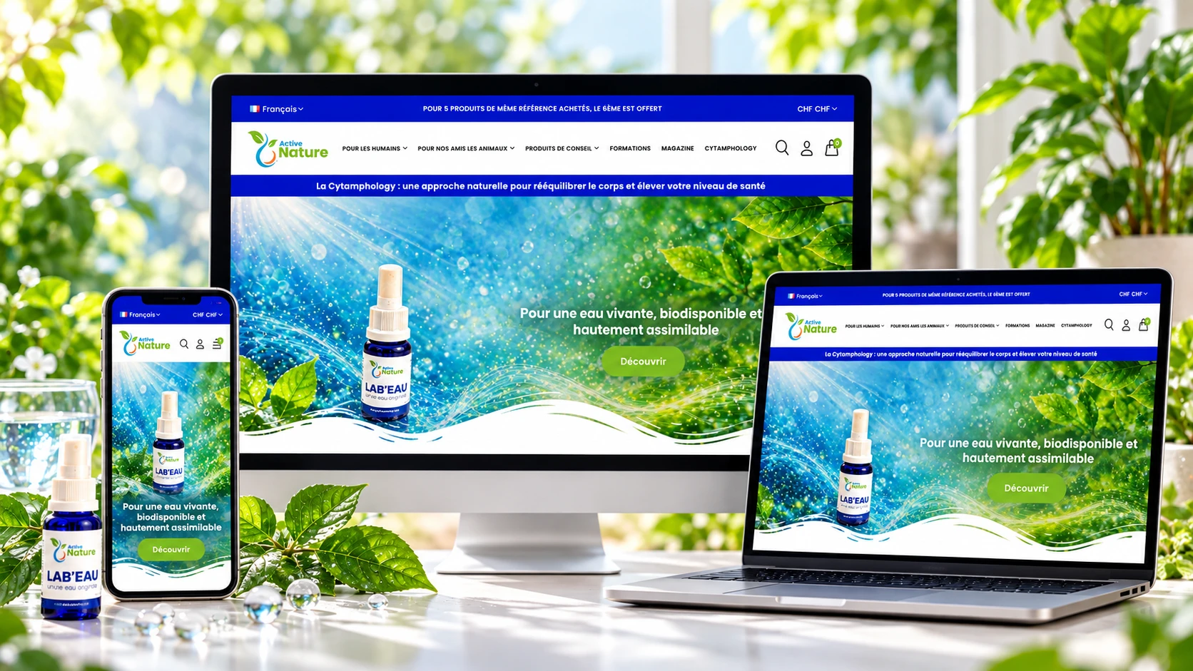 Site Active Nature présenté sur ordinateur, portable et smartphone