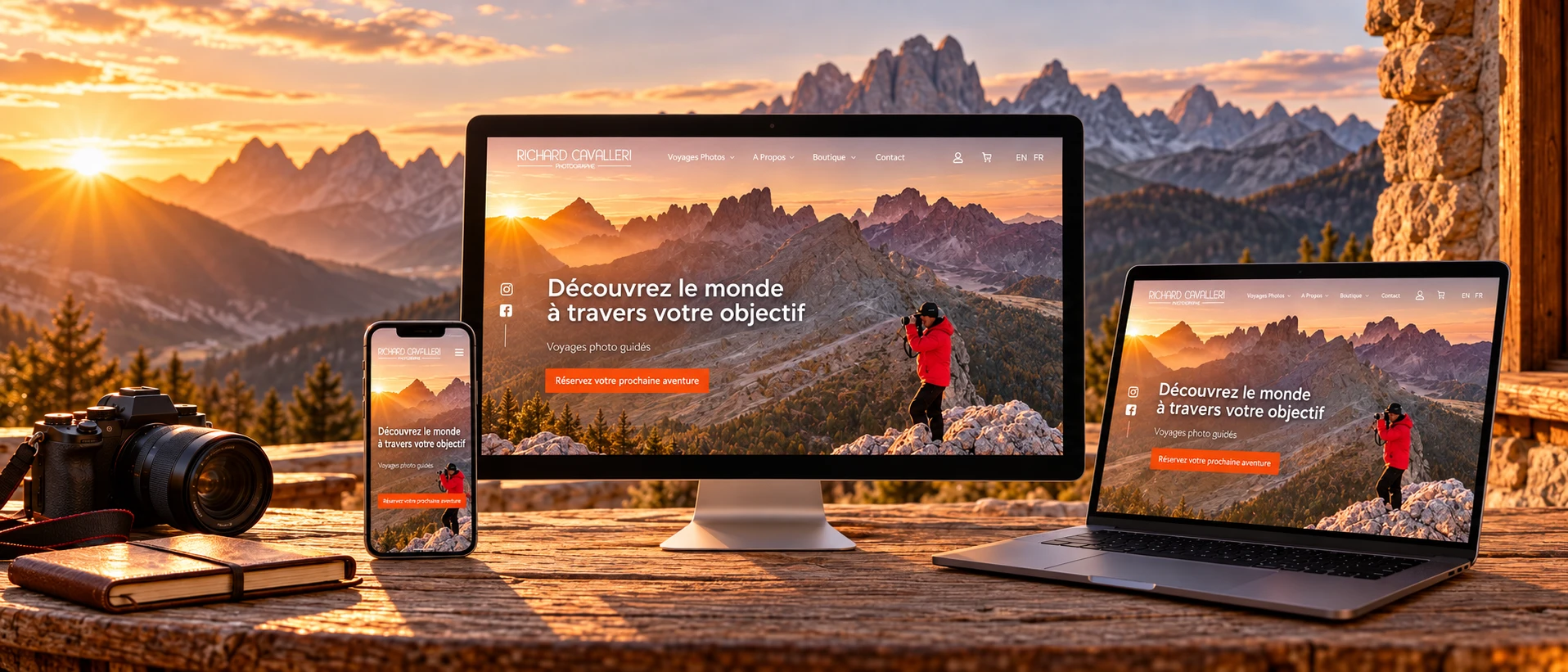 Site de Richard Cavalleri présenté sur ordinateur, portable et smartphone