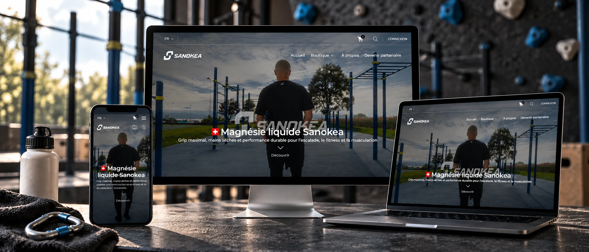 Site de Sanokea présenté sur ordinateur, portable et smartphone