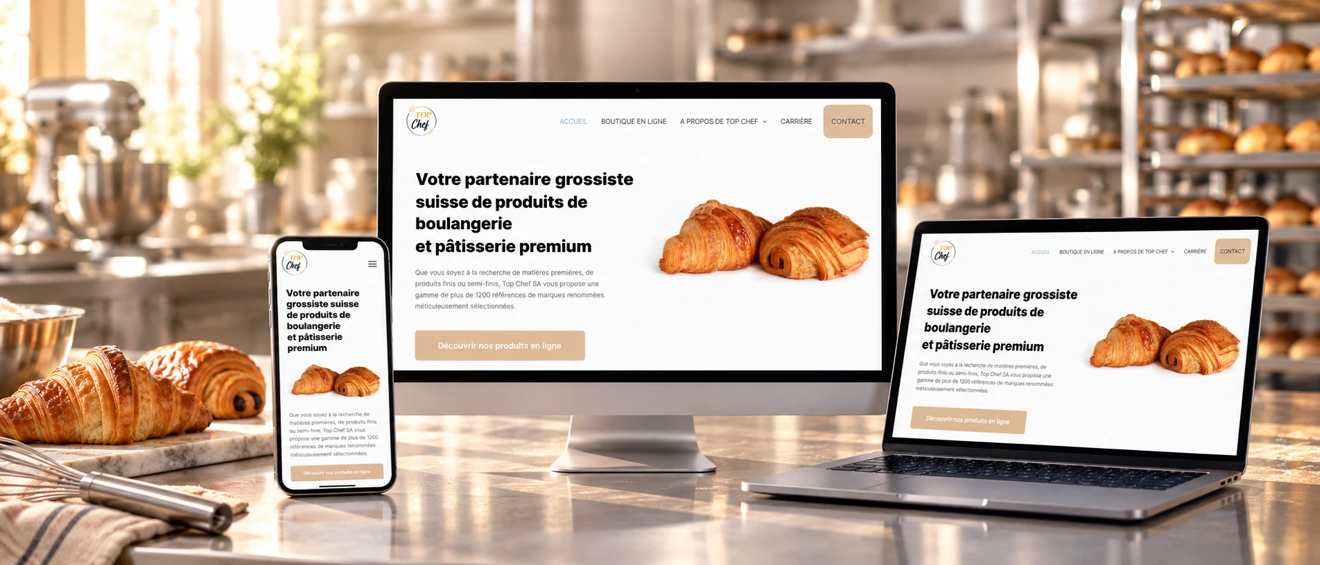 E-commerce de Top Chef présenté sur ordinateur, portable et smartphone