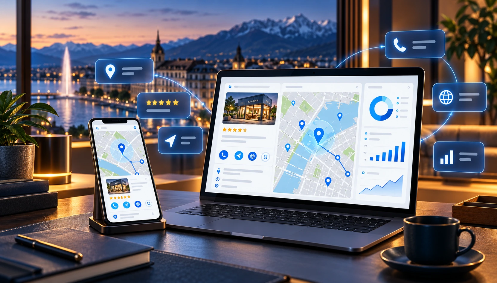 Recherche locale sur smartphone illustrant la visibilité d’une entreprise avec Google Business Profile.